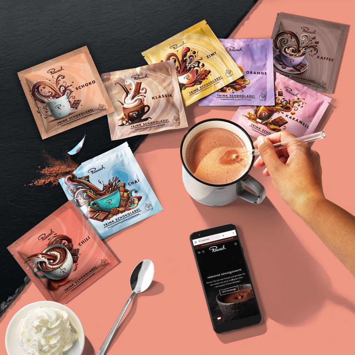 Acht Sorten Rausch Trinkschokolade - Moodbild rot