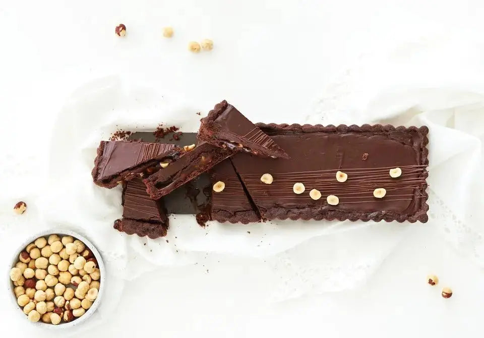 Haselnuss-Karamell-Tarte-mit-Edelkakao-Schokolade Rausch