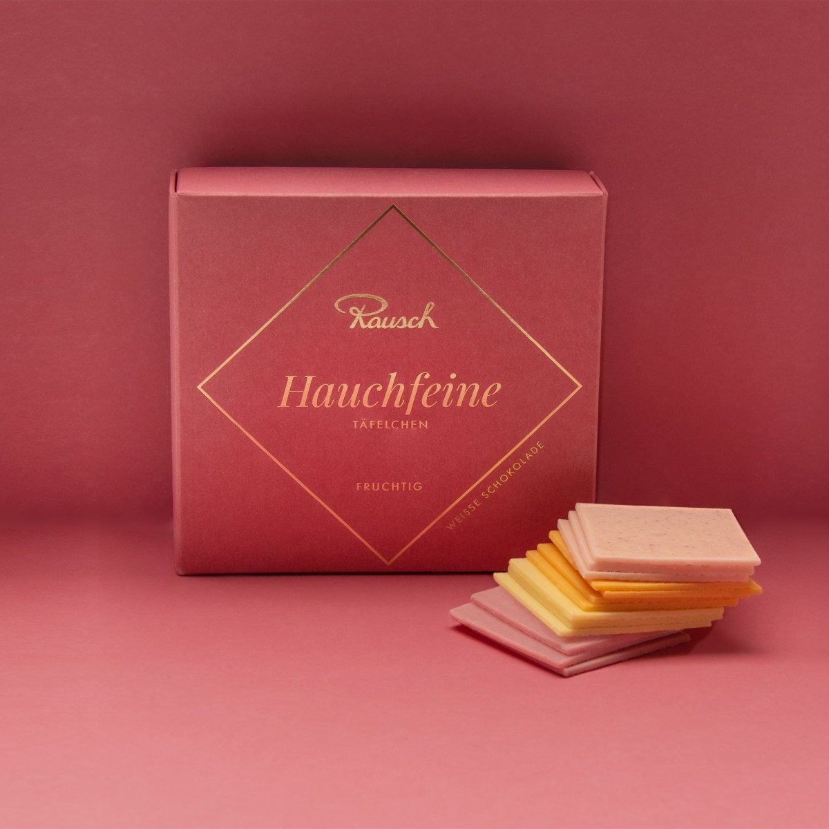 Rosa Schachtel Hauchfeine Täfelchen  mit 4 fruchtigen Täfelchen - Rausch