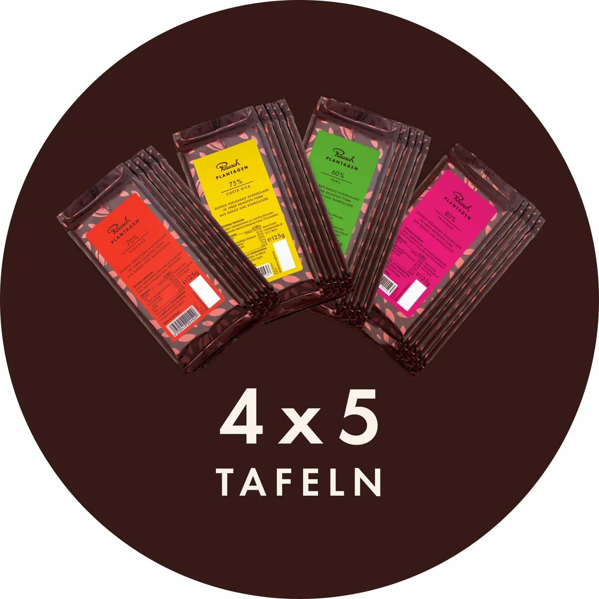 4x5 Tafeln aus Edelkakao-Schokolade.